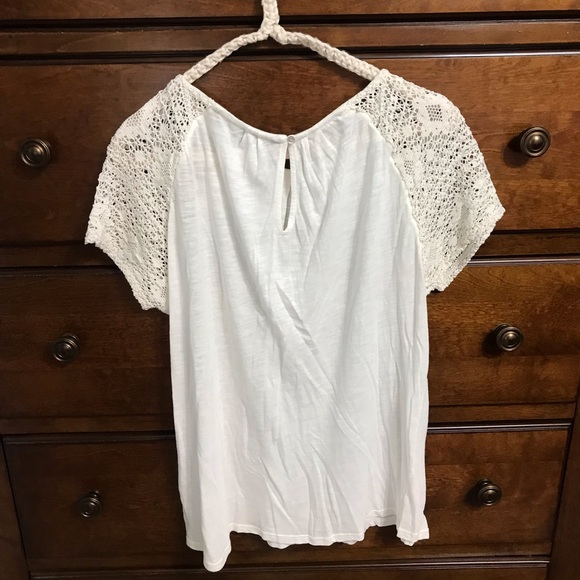 Lucky Brand ⚜️ Open Knit Cap Sleeve Heathered Top - Picture 7 of 12